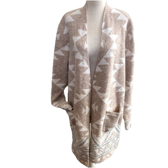 FRYE Tan Tribal Knit Open Front Cardigan Sweater XXL NWT - Picture 1 of 6